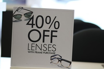 Sale on glasses and lenses.