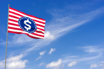 Budget, Finance and Nationalism Concept - Close Up of American Flag and Dollar Sign