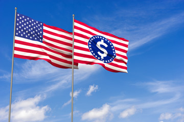 Fototapeta premium Budget, Finance and Nationalism Concept - Close Up of American Flag and Dollar Sign