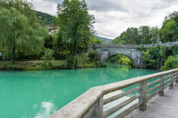 Fototapeta na wymiar Jezero lake and bridge, Slovenia