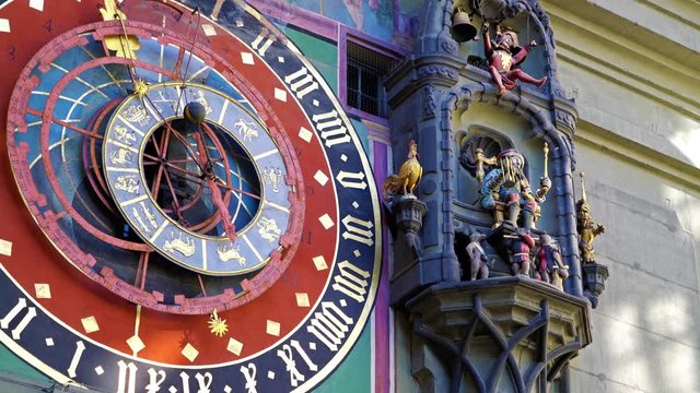 Moving figures of the Zytglogge, medieval clock tower landmark of Bern, Switzerland