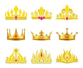 Kings and Queens Gold Crowns Inlaid with Gems