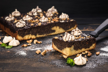 Sweet cake with chocolate and poppy seed
