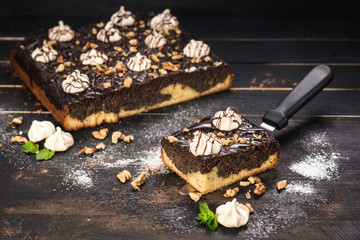 Sweet cake with chocolate and poppy seed