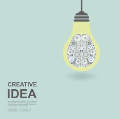 Creative ideas concept. Light bulb with a driven gear .