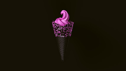 Pink Ice Cream with Black Icing and Pink Sprinkles 3d illustration