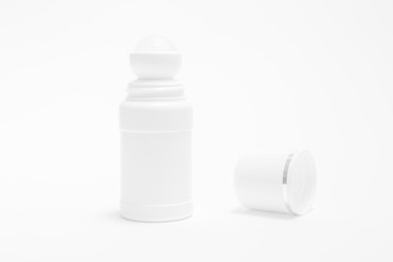 Deodorant bottle; roll-on for men and women on white background.