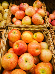 Many red apples in mall on sale closeup shot natural color image.