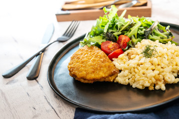 Cordon Bleu macaroni Pasta with salad
