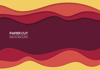 Modern paper cut art cartoon abstract red and yellow waves background