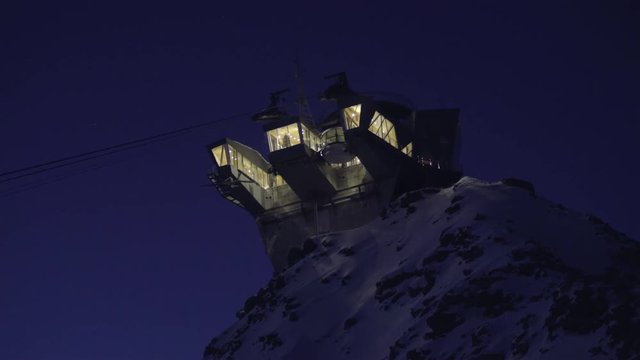 Mountain ropeway at the station during the night