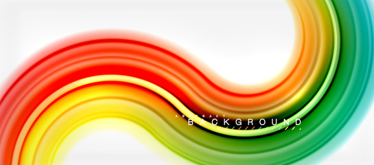 Rainbow fluid color line abstract background - swirl and circles, twisted liquid colours design, colorful marble or plastic wavy texture backdrop, multicolored template for business or technology