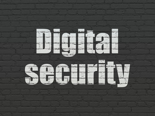 Fototapeta na wymiar Privacy concept: Painted white text Digital Security on Black Brick wall background