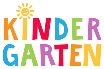 Kindergarten - Fröhlich bunte Buchstaben mit Sonne als i Punkt