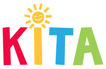 Kita - Fröhlich bunte Buchstaben mit Sonne als i Punkt