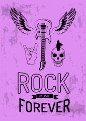 Rock Music Forever Vector Illustration on Purple