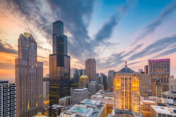 Fototapeten Skyline von Chicago, Illinois, USA in der Abenddämmerung? © SeanPavonePhoto