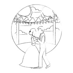 bride and groom wedding and first dance in natural landscape