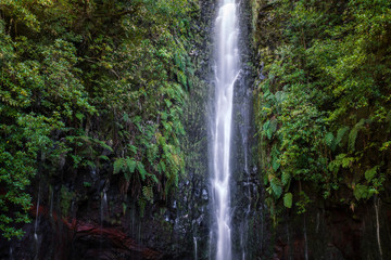 Obraz premium Waterfall 25 Fontes in Levada Rabacal, Madeira island, Portugal