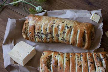 two delicious hot salted puff pastry with spices with cheese