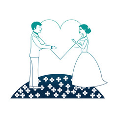 married couple in garden with heart isolated icon