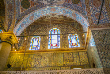 Fototapeta na wymiar sultan ahmed mosque walls, mosque interior design and stained glass