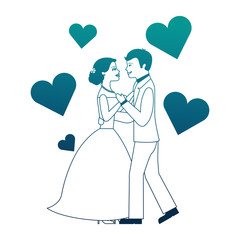 married couple dancing with hearts isolated icon
