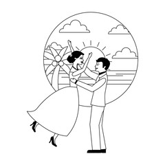 married couple celebrating in beach avatar character