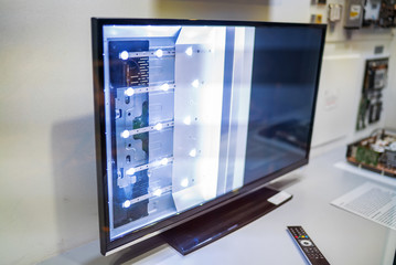 television monitor inside, television lights