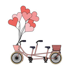 Fototapeta na wymiar vintage tandem bicycle with basket and hearts balloons