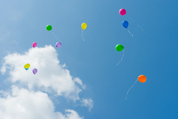 Balloons fly away in the sky