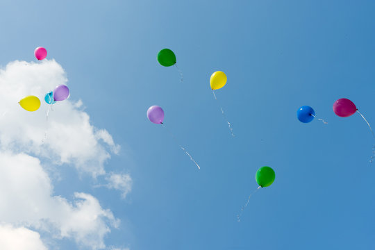 Balloons fly away in the sky