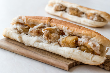 Turkish Street Food Chop Fried Mussels / Midye Tava Sandwich