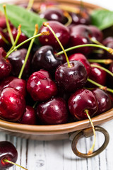 Cherries Background. Sweet Black and Red Cherries. Selective focus.