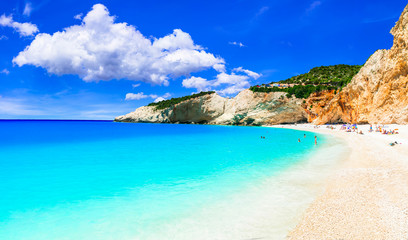 Fototapeta na wymiar Unique nature and amazing beach Porto Katsiki in Lefkada . Ionian island of Greece