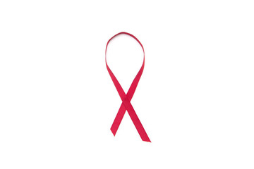 Red ribbon in the form of a sign breast cancer