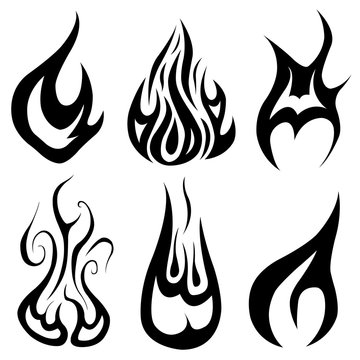 Set of different flames isolated on white
