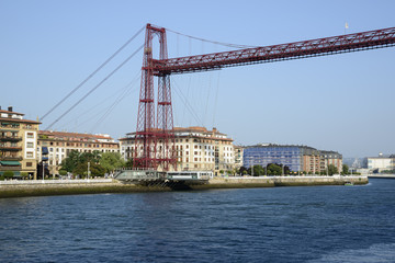 Vizcaya Bridge Bizkaiko Zubia or Puente de Vizcaya. Transporter bridge that crosses the Nervion River Pais Basque, Spain