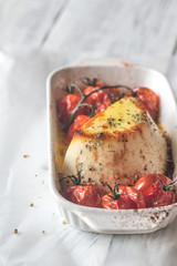 Baked ricotta with cherry tomatoes