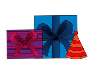 gifts boxes present with party hat icon