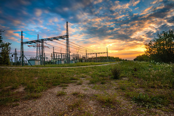 Umspannwerk - Stromerzeugung - Sonnenuntergang