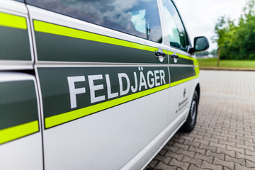Feldjaeger sign on a military car. Feldjager means german military police