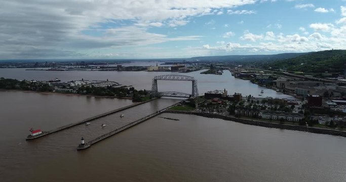 Aerial shot of Lifting Bridge in Duluth - 4K