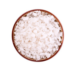 Fototapeta na wymiar Sea salt in bowl on white background