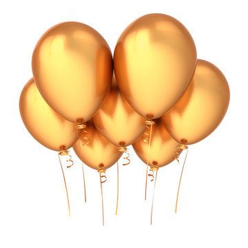 party balloons 7 seven golden. birthday decoration luxury. group of yellow helium balloon shiny. holiday, anniversary, celebration symbol. 3d illustration