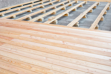 Construction of  wooden floor for a street cafe