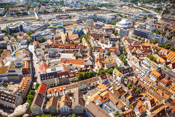 Obraz premium high View on Ulm and Danube River from the tower of Ulm Minster, Germany