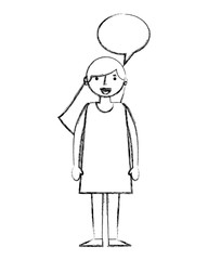 young woman with speech bubble avatar character