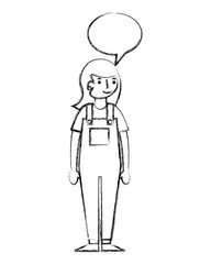 young woman with speech bubble avatar character