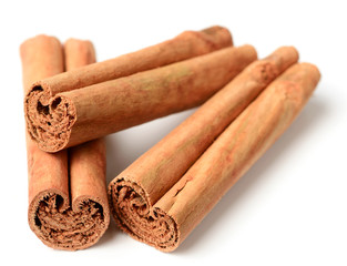closeup of Ceylon cinnamon sticks isolated on the white background